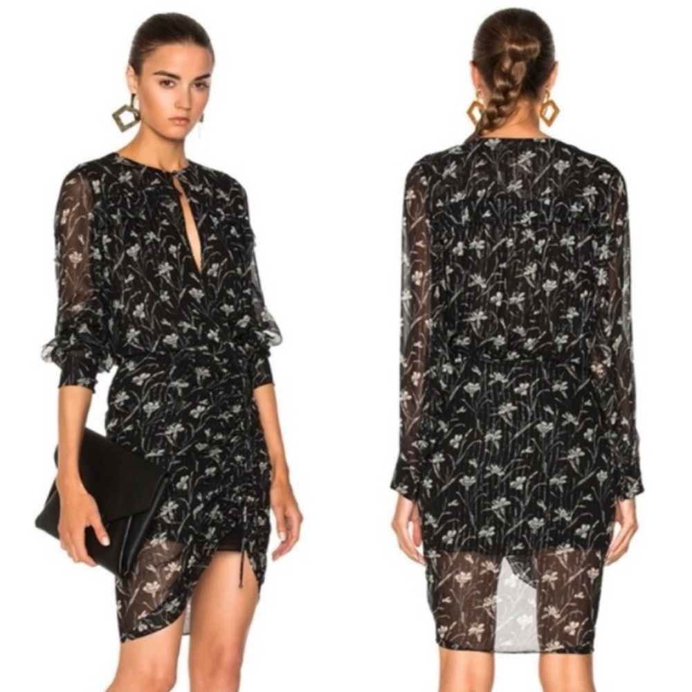 Veronica Beard Fitzgerald Side-Ruched Floral-Print Chiffon Mini Dress NEW Size 4